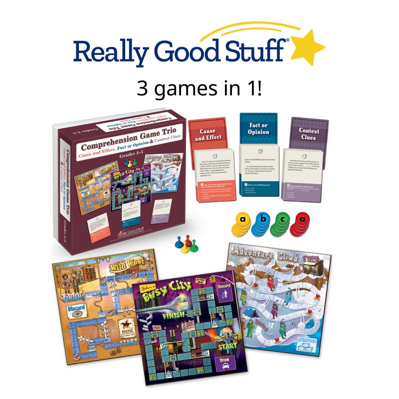 Really Good Stuff Comprehension Board Game Trio (3 Games): Cause and Effect, Fact or Opinion & Context Clues â€“ Grades 4â€“5 - Image 3